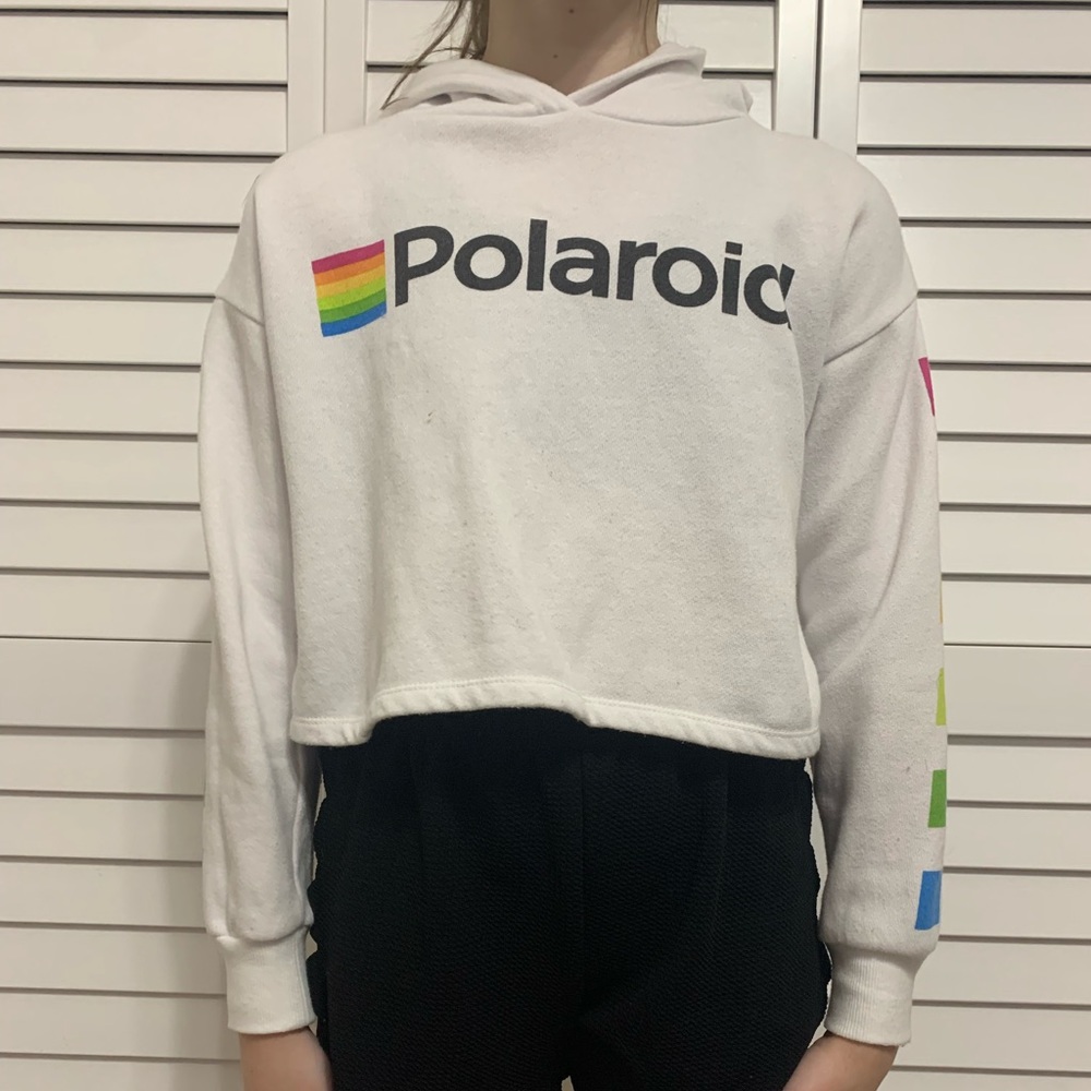 White Forever 21 Polaroid Crop Hoodie